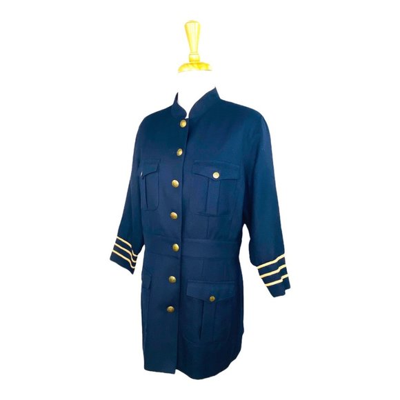 Cambridge Dry Goods Co Womens Blazer Wool Blend Military Look Jacket 8 Navy Gold - Picture 11 of 11